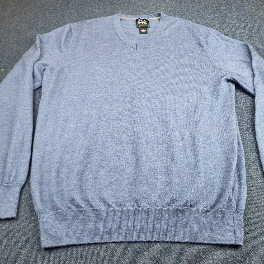 Jos A Bank Traveler Mens XL V-Neck Sweater Light Blue 100% Merino Wool Pullover